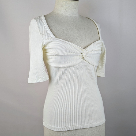 Citizens of Humanity Parie Twist Top Elbow Sleeves Sweetheart Neck Milque M NWT - Picture 1 of 16